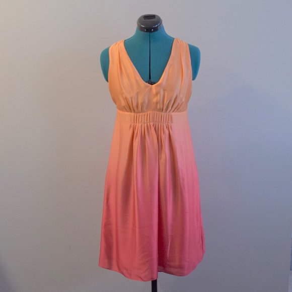 Fall Colours Silk Orange to Red Ombre Dress V-Neck - Picture 1 of 8